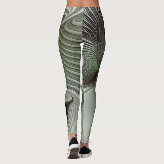 抽象芸術オリーブグリーングレーフラクタルアートファンタジー レギンス (裏面)