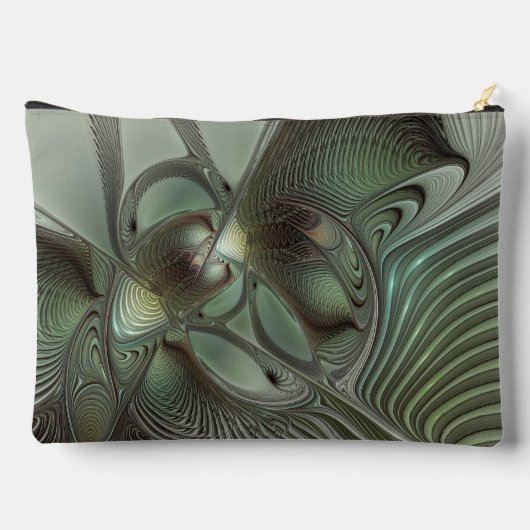 抽象芸術オリーブセージ緑グレーフラクタルアートファンタジー アクセサリーポーチ (裏面)