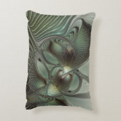 抽象芸術オリーブセージ緑グレーフラクタルアートファンタジー アクセントクッション (裏面(縦))