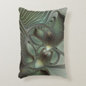 抽象芸術オリーブセージ緑グレーフラクタルアートファンタジー アクセントクッション (正面(垂直))