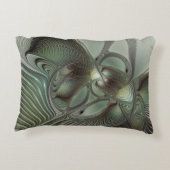抽象芸術オリーブセージ緑グレーフラクタルアートファンタジー アクセントクッション (裏面)
