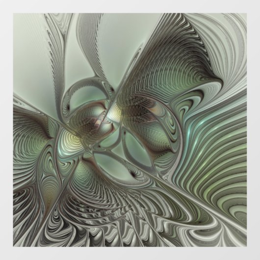 抽象芸術オリーブセージ緑グレーフラクタルアートファンタジー ウィンドウサイン (シート)