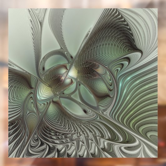 抽象芸術オリーブセージ緑グレーフラクタルアートファンタジー ウィンドウサイン (シート2)