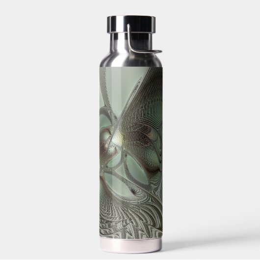 抽象芸術オリーブセージ緑グレーフラクタルアートファンタジー ウォーターボトル (左面)