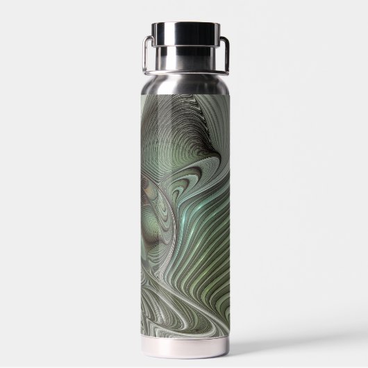 抽象芸術オリーブセージ緑グレーフラクタルアートファンタジー ウォーターボトル (背面)