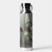 抽象芸術オリーブセージ緑グレーフラクタルアートファンタジー ウォーターボトル (正面)