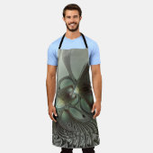 抽象芸術オリーブセージ緑グレーフラクタルアートファンタジー エプロン (着用した状態)