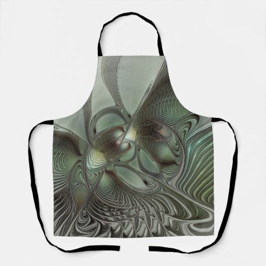 抽象芸術オリーブセージ緑グレーフラクタルアートファンタジー エプロン (正面)