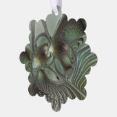 抽象芸術オリーブセージ緑グレーフラクタルアートファンタジー オーナメントカード (左)