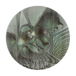 抽象芸術オリーブセージ緑グレーフラクタルアートファンタジー カッティングボード