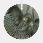 抽象芸術オリーブセージ緑グレーフラクタルアートファンタジー ガラスオーナメント (裏面)