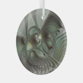 抽象芸術オリーブセージ緑グレーフラクタルアートファンタジー ガラスオーナメント (正面右)