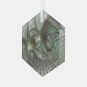 抽象芸術オリーブセージ緑グレーフラクタルアートファンタジー ガラスオーナメント (正面左)