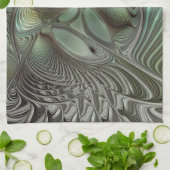 抽象芸術オリーブセージ緑グレーフラクタルアートファンタジー キッチンタオル (折り畳み)