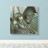 抽象芸術オリーブセージ緑グレーフラクタルアートファンタジー キャンバスプリント (インサイチュ (ウッドフロア))