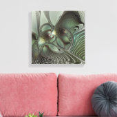 抽象芸術オリーブセージ緑グレーフラクタルアートファンタジー キャンバスプリント (インサイチュ (リビング))