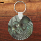 抽象芸術オリーブセージ緑グレーフラクタルアートファンタジー キーホルダー (裏面)