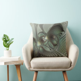 抽象芸術オリーブセージ緑グレーフラクタルアートファンタジー クッション