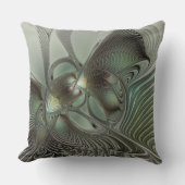 抽象芸術オリーブセージ緑グレーフラクタルアートファンタジー クッション (正面)
