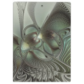 抽象芸術オリーブセージ緑グレーフラクタルアートファンタジー クリップボード (裏面)