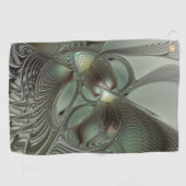 抽象芸術オリーブセージ緑グレーフラクタルアートファンタジー ゴルフタオル (横)