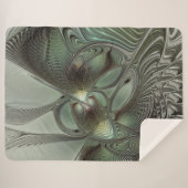 抽象芸術オリーブセージ緑グレーフラクタルアートファンタジー シェルパブランケット (正面(横))