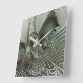 抽象芸術オリーブセージ緑グレーフラクタルアートファンタジー スクエア壁時計 (傾斜)