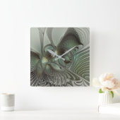 抽象芸術オリーブセージ緑グレーフラクタルアートファンタジー スクエア壁時計 (ホーム)