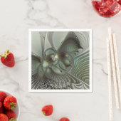 抽象芸術オリーブセージ緑グレーフラクタルアートファンタジー スタンダードカクテルナプキン (インサイチュ)