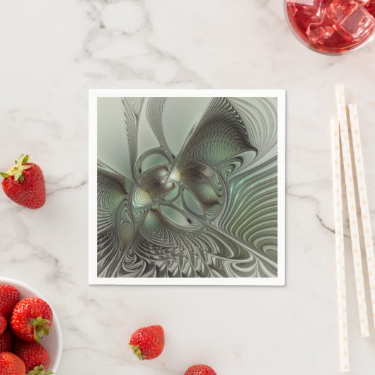 抽象芸術オリーブセージ緑グレーフラクタルアートファンタジー スタンダードカクテルナプキン (インサイチュ)