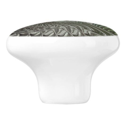 抽象芸術オリーブセージ緑グレーフラクタルアートファンタジー セラミックノブ (側面)