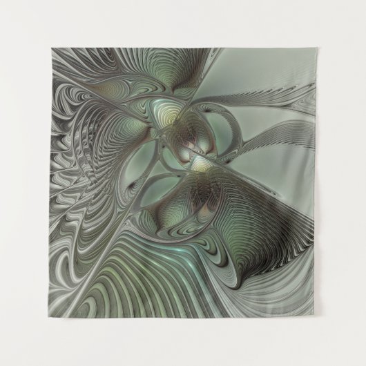 抽象芸術オリーブセージ緑グレーフラクタルアートファンタジー タペストリー (正面(横))