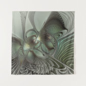 抽象芸術オリーブセージ緑グレーフラクタルアートファンタジー タペストリー (正面)