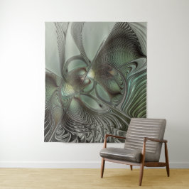 抽象芸術オリーブセージ緑グレーフラクタルアートファンタジー タペストリー