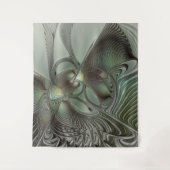 抽象芸術オリーブセージ緑グレーフラクタルアートファンタジー タペストリー (正面)