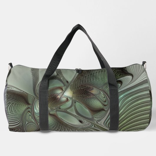抽象芸術オリーブセージ緑グレーフラクタルアートファンタジー ダッフルバッグ (裏面)