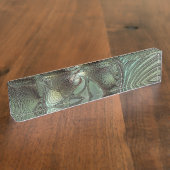 抽象芸術オリーブセージ緑グレーフラクタルアートファンタジー デスクネームプレート (側面)