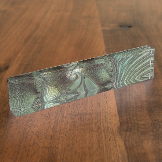 抽象芸術オリーブセージ緑グレーフラクタルアートファンタジー デスクネームプレート (側面)