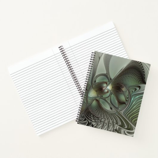 抽象芸術オリーブセージ緑グレーフラクタルアートファンタジー ノートブック (内部)