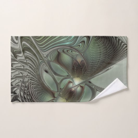 抽象芸術オリーブセージ緑グレーフラクタルアートファンタジー ハンドタオル (ハンドタオル)