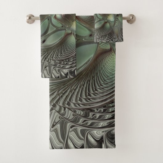 抽象芸術オリーブセージ緑グレーフラクタルアートファンタジー バスタオルセット (インサイチュ)