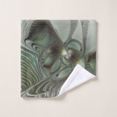 抽象芸術オリーブセージ緑グレーフラクタルアートファンタジー バスタオルセット (ウォッシュタオル)