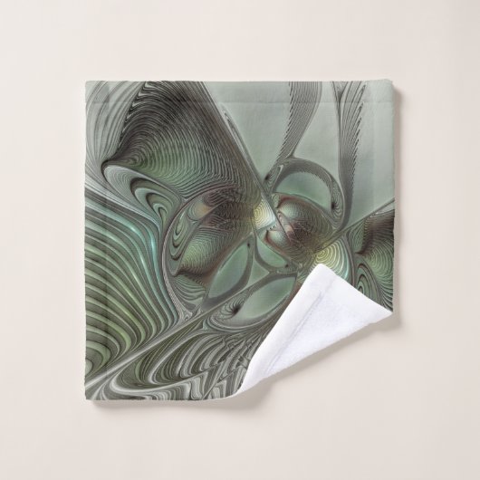 抽象芸術オリーブセージ緑グレーフラクタルアートファンタジー バスタオルセット (ウォッシュタオル)