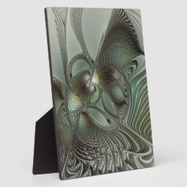 抽象芸術オリーブセージ緑グレーフラクタルアートファンタジー フォトプラーク