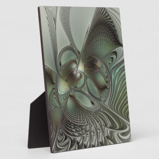 抽象芸術オリーブセージ緑グレーフラクタルアートファンタジー フォトプラーク (側面)