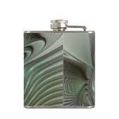 抽象芸術オリーブセージ緑グレーフラクタルアートファンタジー フラスク (裏面)