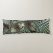 抽象芸術オリーブセージ緑グレーフラクタルアートファンタジー ボディピロー (裏面)