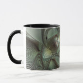 抽象芸術オリーブセージ緑グレーフラクタルアートファンタジー マグカップ (左)