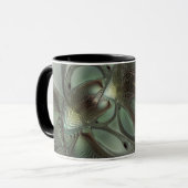 抽象芸術オリーブセージ緑グレーフラクタルアートファンタジー マグカップ (正面左)