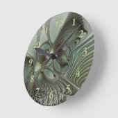 抽象芸術オリーブセージ緑グレーフラクタルアートファンタジー ラウンド壁時計 (傾斜)